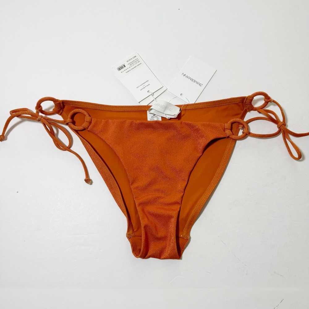 Zimmermann Anneke Lurex Ring Tie Bikini Bottom in Ginger
